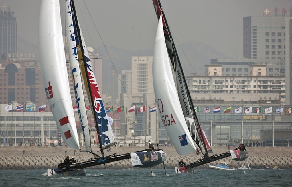 Red Bull and Emirates Team New Zealand Racing in Qingdao - Extreme Sailing Series  © Justin Leighton
